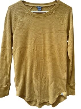 Eddie Bauer Mustard Waffle Knit Shirt Fall Layering Thanksgiving size XS